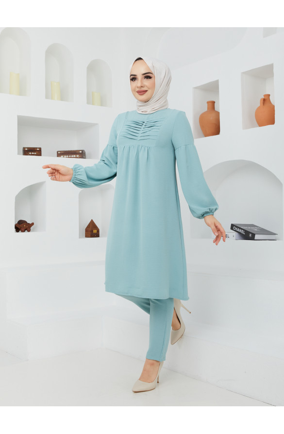 Aerobin Kumaş Tunik Pantolon İkili Takım 001 Çağla Yeşili